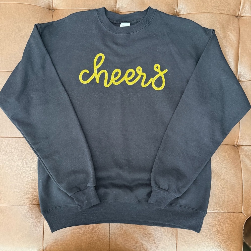 Black Sweatshirt with Gold 'Cheers' Embroidery